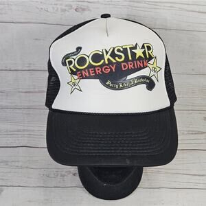 Rockstar Energy Drink Trucker Hat Men's Adjustable Snapback Black White Promo